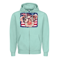 Seafoam american flag pig Zipper Hoodie - RanaPortraitStore