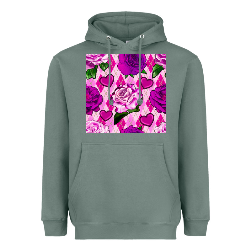 Valentines Day Roses And Diamond Plaid Seamless Pattern Heavyweight Hoodie by BundleAndBundleShop | Teevron