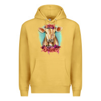 Antique Gold Floral Cow Premium Hoodie - RanaPortraitStore