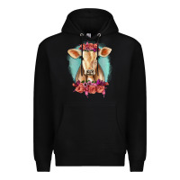 Black Floral Cow Premium Hoodie - RanaPortraitStore