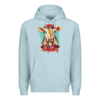 Blue Mist Floral Cow Premium Hoodie - RanaPortraitStore