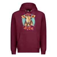 Burgundy Floral Cow Premium Hoodie - RanaPortraitStore