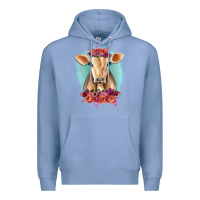 Colony Blue Floral Cow Premium Hoodie - RanaPortraitStore