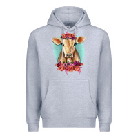 Heather Grey Floral Cow Premium Hoodie - RanaPortraitStore