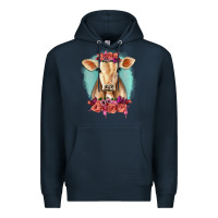Navy Floral Cow Premium Hoodie - RanaPortraitStore