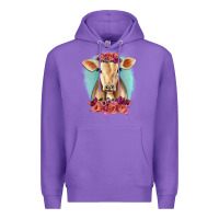 Purple Floral Cow Premium Hoodie - RanaPortraitStore