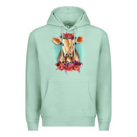Seafoam Floral Cow Premium Hoodie - RanaPortraitStore