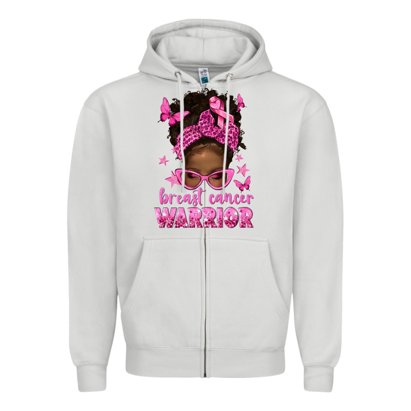 Afro Messy Bun Breast Cancer Warrior Zipper Hoodie by texasbilliewilder | Teevron