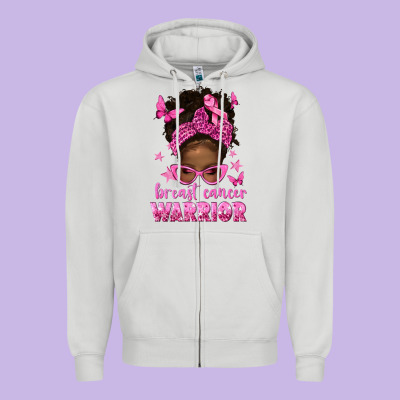 Afro Messy Bun Breast Cancer Warrior Zipper Hoodie Designed By Texasbilliewilder