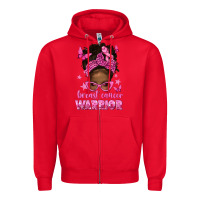 Red afro messy bun breast cancer warrior Zipper Hoodie - texasbilliewilder