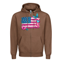 American Flag Breast Cancer With Ribbon Zipper Hoodie | Teevron