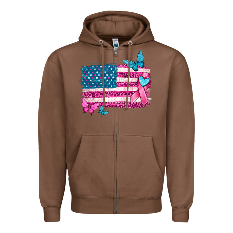 American Flag Breast Cancer With Ribbon Zipper Hoodie by texasbilliewilder | Teevron
