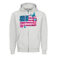 Dove Grey American flag breast cancer with ribbon Zipper Hoodie - texasbilliewilder