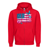 Red American flag breast cancer with ribbon Zipper Hoodie - texasbilliewilder