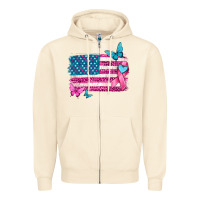 Sandshell American flag breast cancer with ribbon Zipper Hoodie - texasbilliewilder