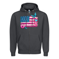 Smoke American flag breast cancer with ribbon Zipper Hoodie - texasbilliewilder