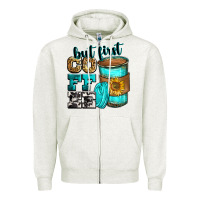 Oatmeal Heather but first coffee Zipper Hoodie - Zillion Design Studio