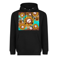 Black baseball leopard turquoise sunflower Heavyweight Hoodie - JahusDesignShop