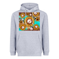 Heather Grey baseball leopard turquoise sunflower Heavyweight Hoodie - JahusDesignShop