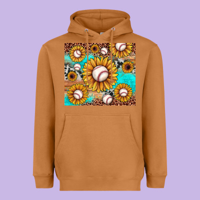 Baseball Leopard Turquoise Sunflower Heavyweight Hoodie Designed By Jahusdesignshop