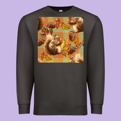 Fall Squirrel And Plaid Seamless Premium Sweatshirt Designed By Bundleandbundleshop