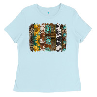 Baby Blue western handdrawn patterns brushstrokes Ladies Tee - BarkalooDesign