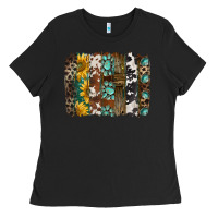 Black western handdrawn patterns brushstrokes Ladies Tee - BarkalooDesign