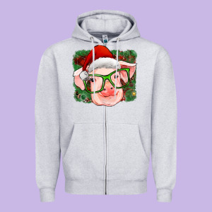Christmas Pig Zipper Hoodie Designed By Ranaportraitstore