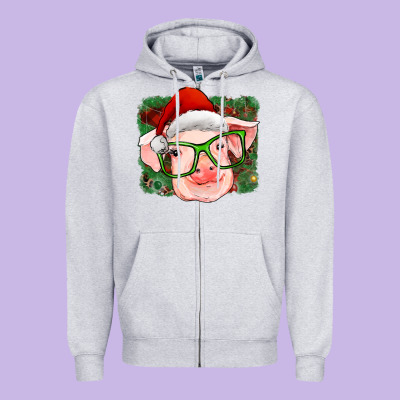 Christmas Pig Zipper Hoodie Designed By Ranaportraitstore