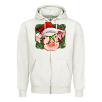 Oatmeal Heather christmas pig Zipper Hoodie - RanaPortraitStore
