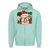 Seafoam christmas pig Zipper Hoodie - RanaPortraitStore