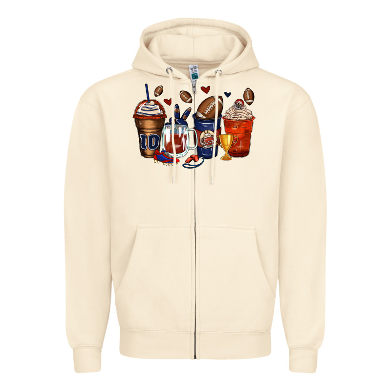 American Football Coffee Cups Zipper Hoodie by Zillion Design Studio | Teevron