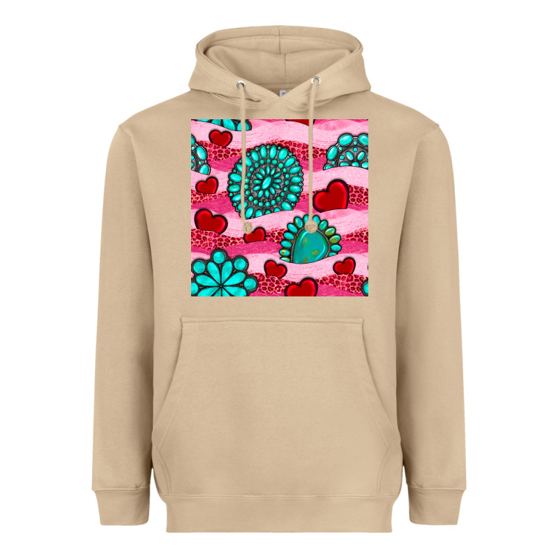 Valentines Day Turquoise Gemstone  And Hearts Heavyweight Hoodie by BundleAndBundleShop | Teevron