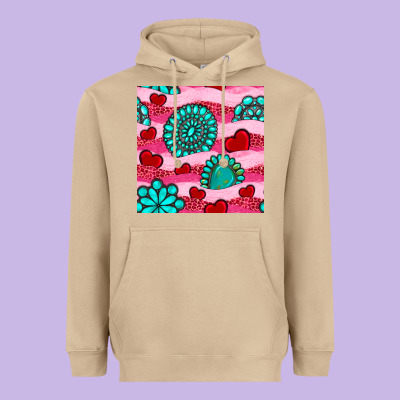 Valentines Day Turquoise Gemstone  And Hearts Heavyweight Hoodie Designed By Bundleandbundleshop