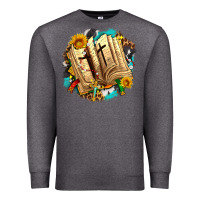 Charcoal Heather cross with bible and sunflowers Premium Sweatshirt - AdoDesignShop