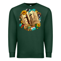 Sports Green cross with bible and sunflowers Premium Sweatshirt - AdoDesignShop