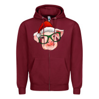 Burgundy christmas pig with santa claus hat Zipper Hoodie - RanaPortraitStore
