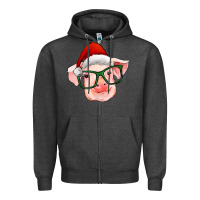 Charcoal Heather christmas pig with santa claus hat Zipper Hoodie - RanaPortraitStore
