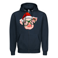 Navy christmas pig with santa claus hat Zipper Hoodie - RanaPortraitStore