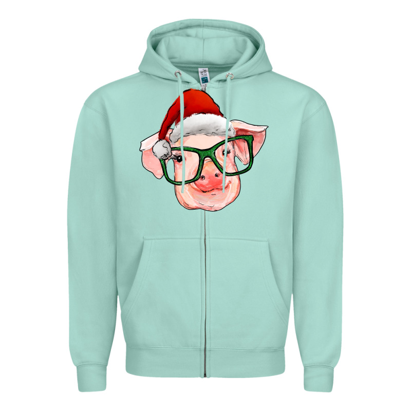 Christmas Pig With Santa Claus Hat Zipper Hoodie by RanaPortraitStore | Teevron