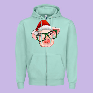 Christmas Pig With Santa Claus Hat Zipper Hoodie Designed By Ranaportraitstore