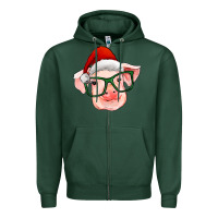 Sports Green christmas pig with santa claus hat Zipper Hoodie - RanaPortraitStore