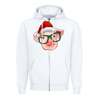 White christmas pig with santa claus hat Zipper Hoodie - RanaPortraitStore