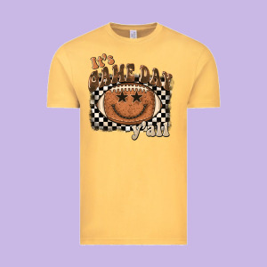 It's Game Day Y'all Football Smiley Face Vintage Tee Designed By Barkaloodesign