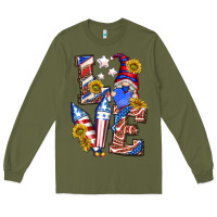 Army Green love 4th of july with gnome Long Sleeve Tee - texasbilliewilder