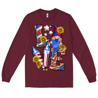 Burgundy love 4th of july with gnome Long Sleeve Tee - texasbilliewilder