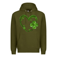 Army Green st patricks day shamrock heart Premium Hoodie - MaliasSmallBusiness