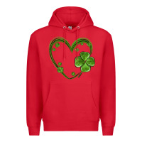 Red st patricks day shamrock heart Premium Hoodie - MaliasSmallBusiness