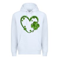 White st patricks day shamrock heart Premium Hoodie - MaliasSmallBusiness