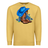 Antique Gold valentines day blue boots cowgirl hat and roses Premium Sweatshirt - AdoDesignShop